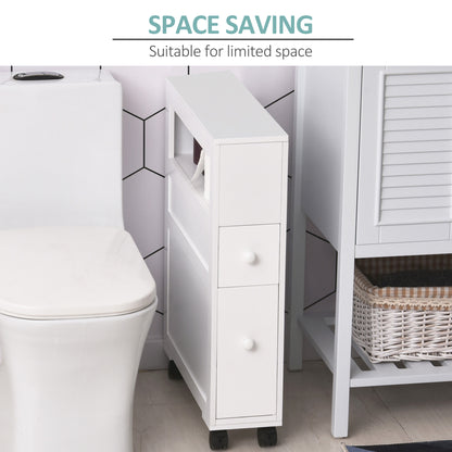 HOMCOM Rolling Bathroom Storage Cabinet - White MDF
