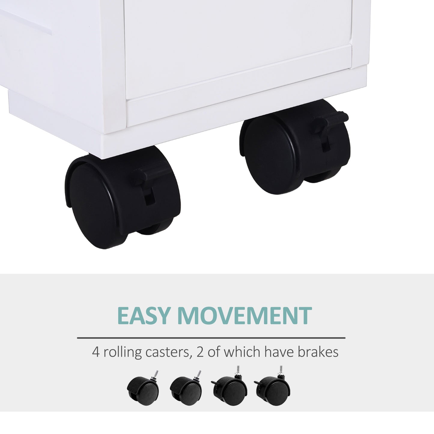 HOMCOM Rolling Bathroom Storage Cabinet - White MDF