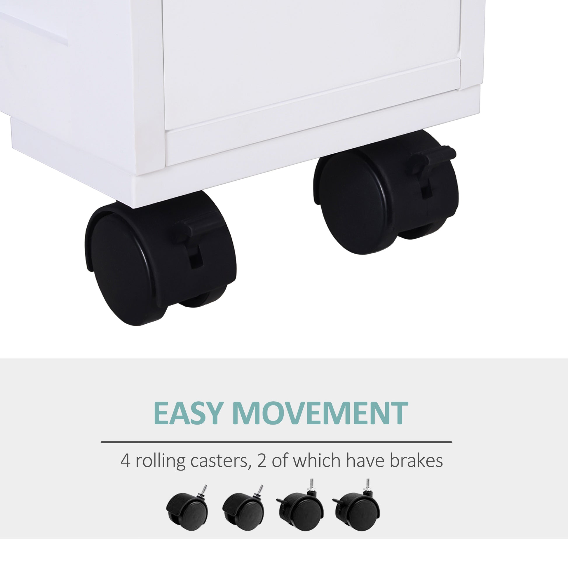 HOMCOM Rolling Bathroom Storage Cabinet - White MDF