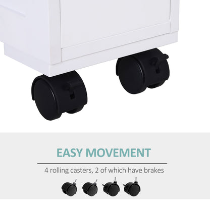 HOMCOM Rolling Bathroom Storage Cabinet - White MDF