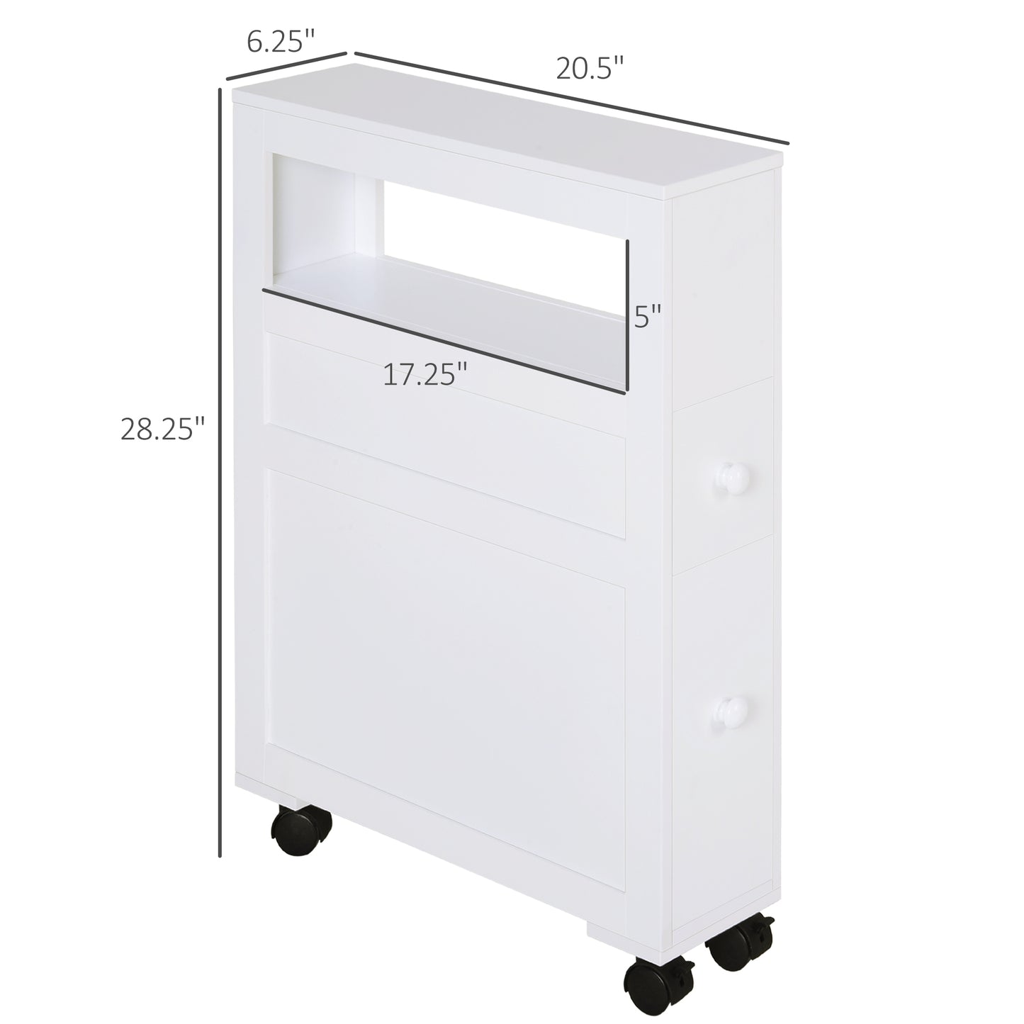 HOMCOM Rolling Bathroom Storage Cabinet - White MDF