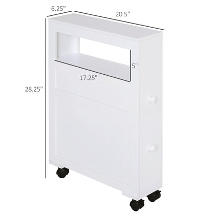 HOMCOM Rolling Bathroom Storage Cabinet - White MDF
