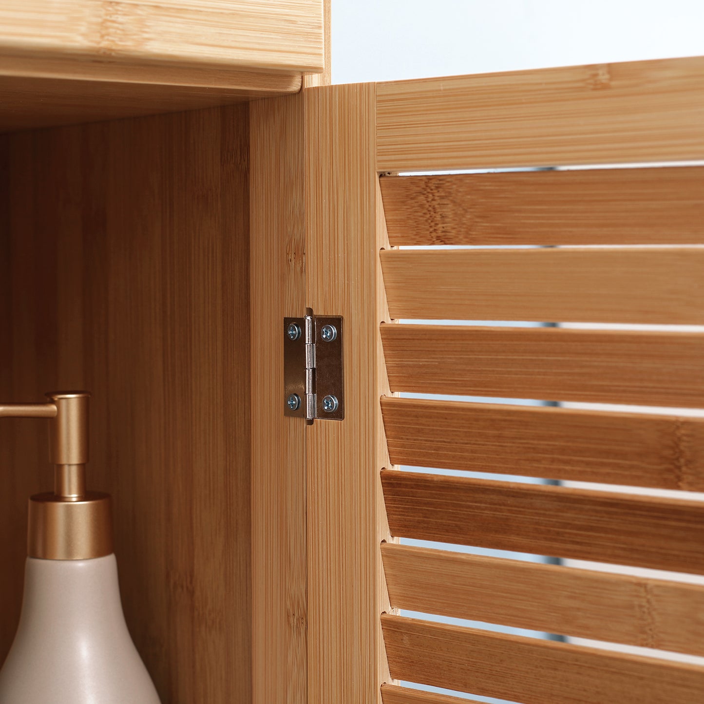Natural Bamboo Bathroom Cabinet - Tall Linen Storage