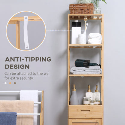 Natural Bamboo Bathroom Cabinet - Tall Linen Storage