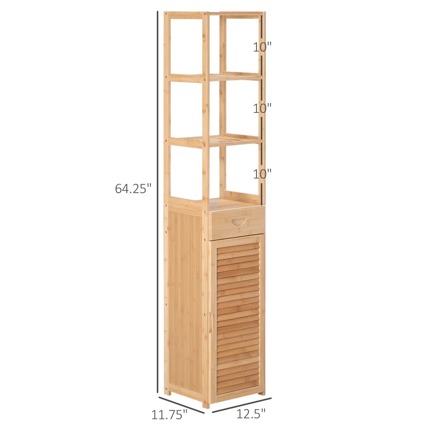 Natural Bamboo Bathroom Cabinet - Tall Linen Storage