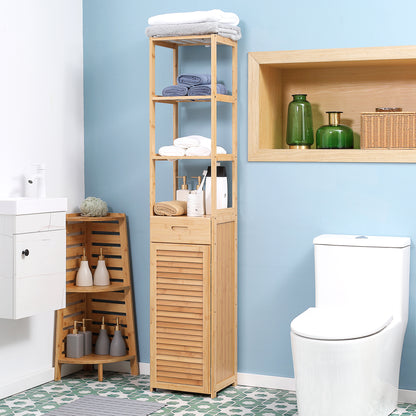 Natural Bamboo Bathroom Cabinet - Tall Linen Storage