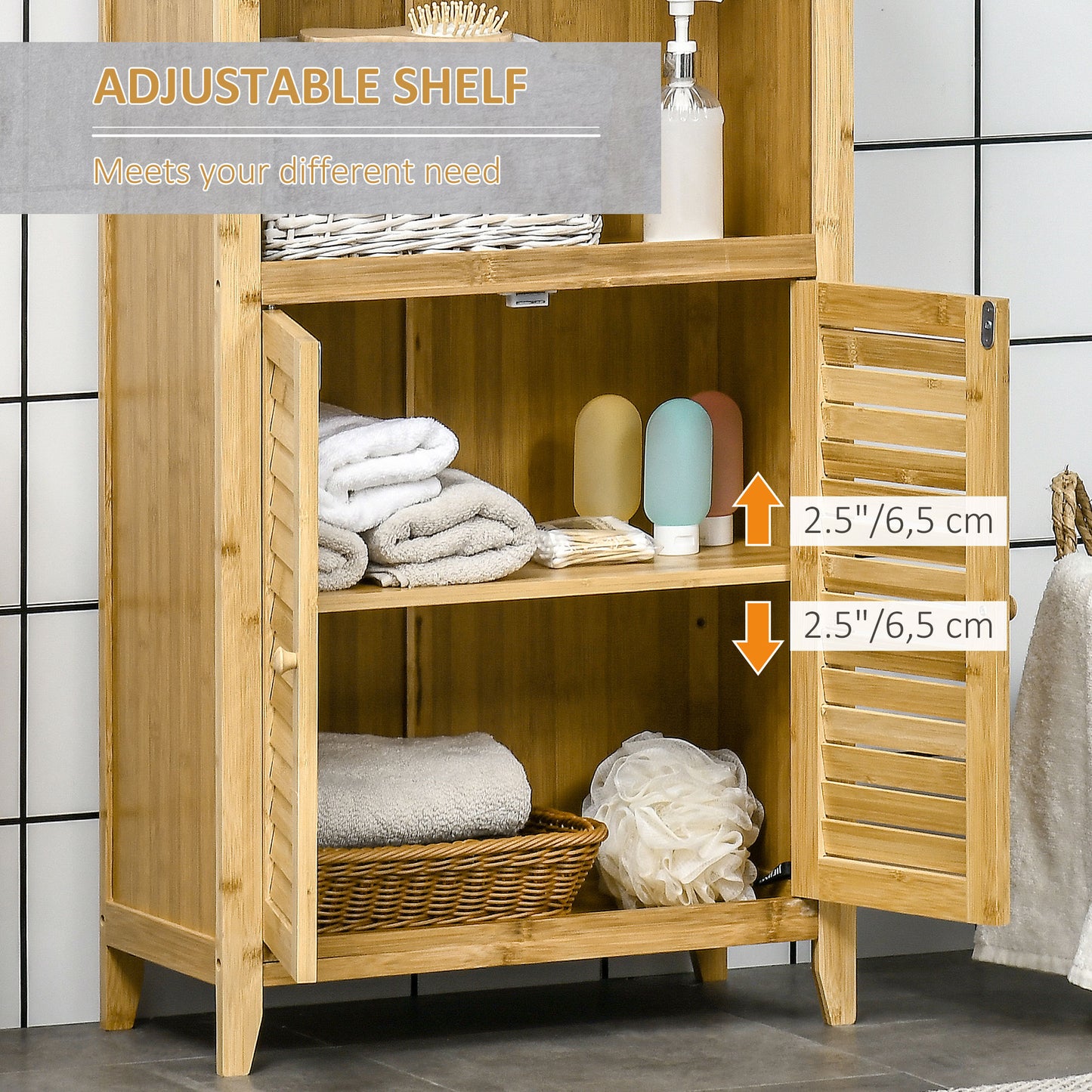 Bamboo Bathroom Storage Cabinet - 36" Tall Organizer