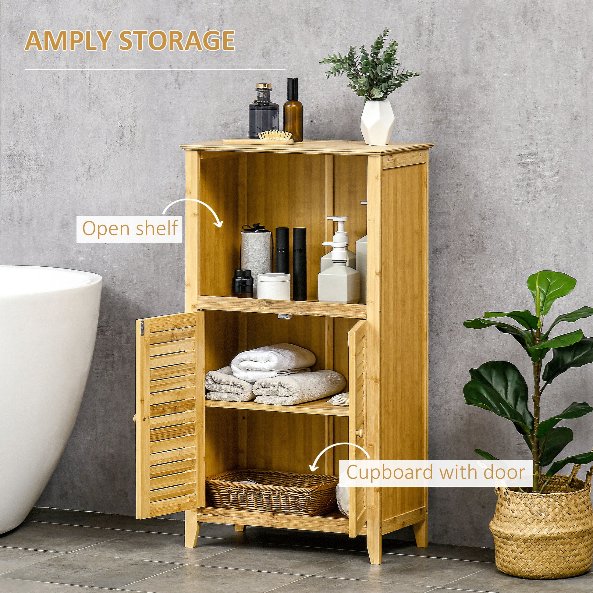 Bamboo Bathroom Storage Cabinet - 36" Tall Organizer