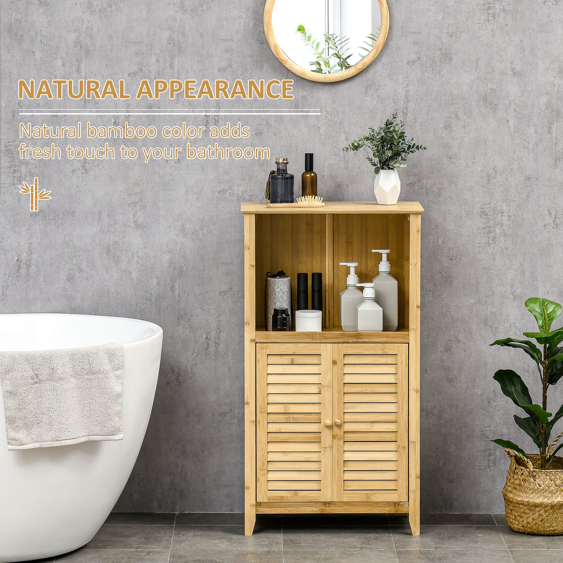 Bamboo Bathroom Storage Cabinet - 36" Tall Organizer