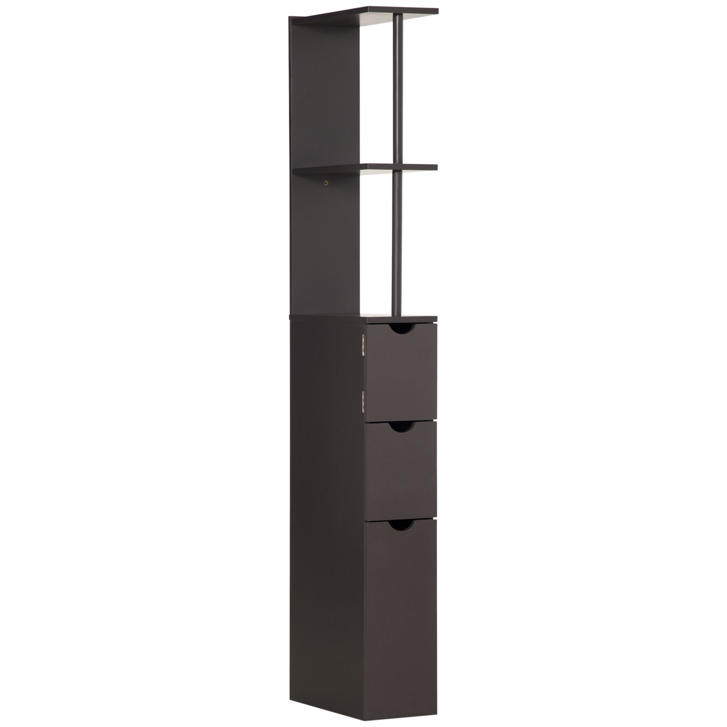 HOMCOM 54" Tall Bathroom Storage Cabinet, Freestanding Linen Tower with 2-Tier Shelf and Drawers, Narrow Side Floor Organizer, Brown