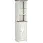kleankin Slim Bathroom Storage Cabinet with Triple Open Shelves, Wooden Freestanding Linen Tower with Door and Shelf Adjustability, White