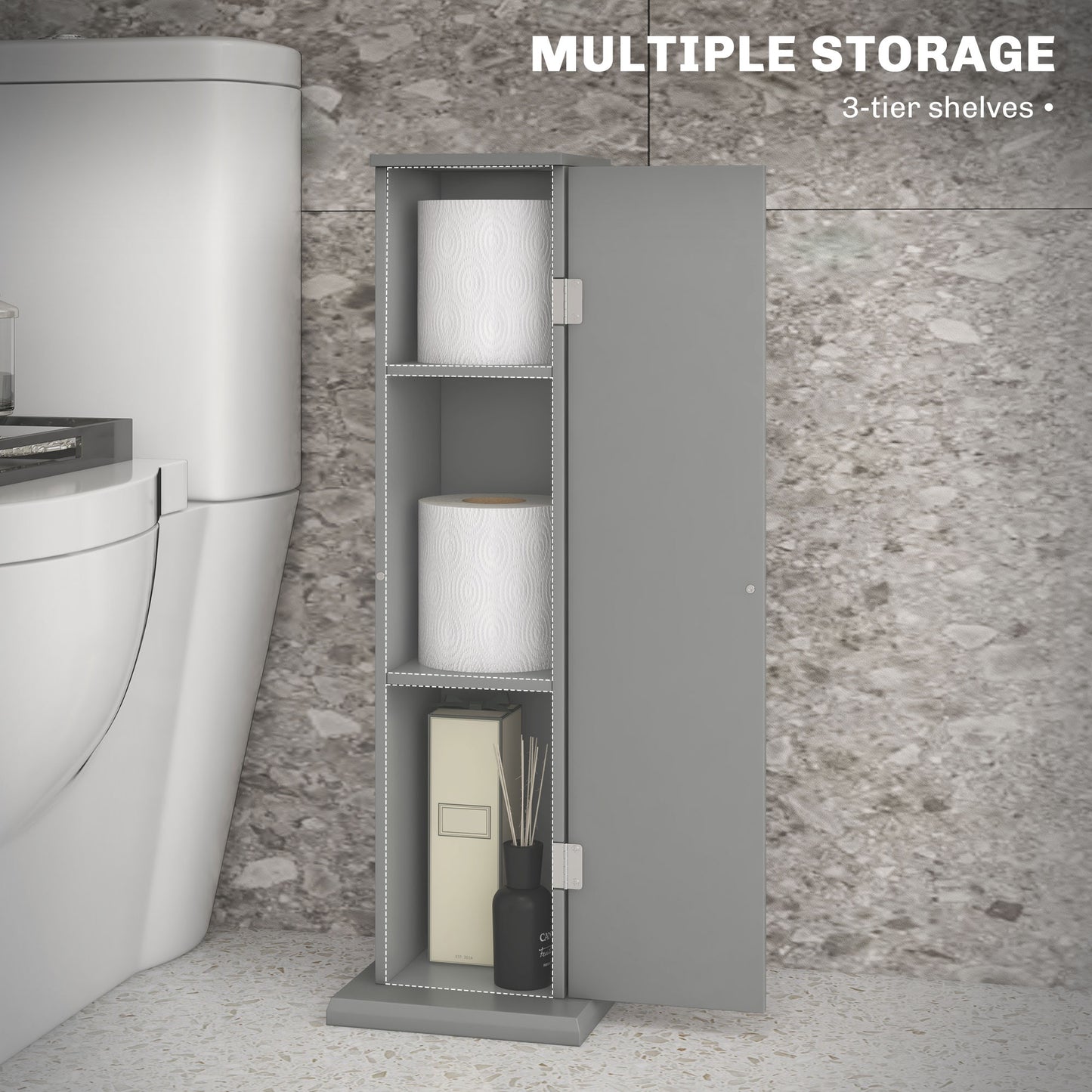 Gray Bathroom Storage Cabinet - Toilet Paper Organizer