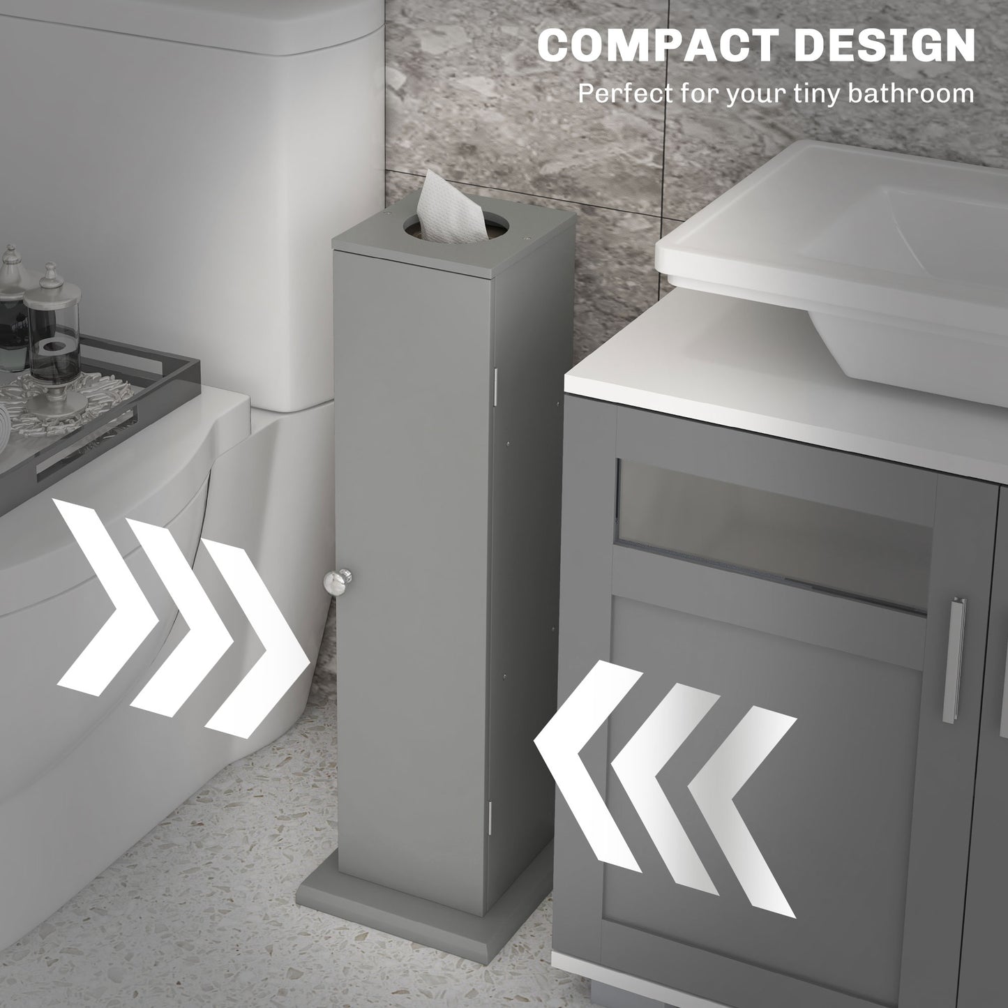 Gray Bathroom Storage Cabinet - Toilet Paper Organizer