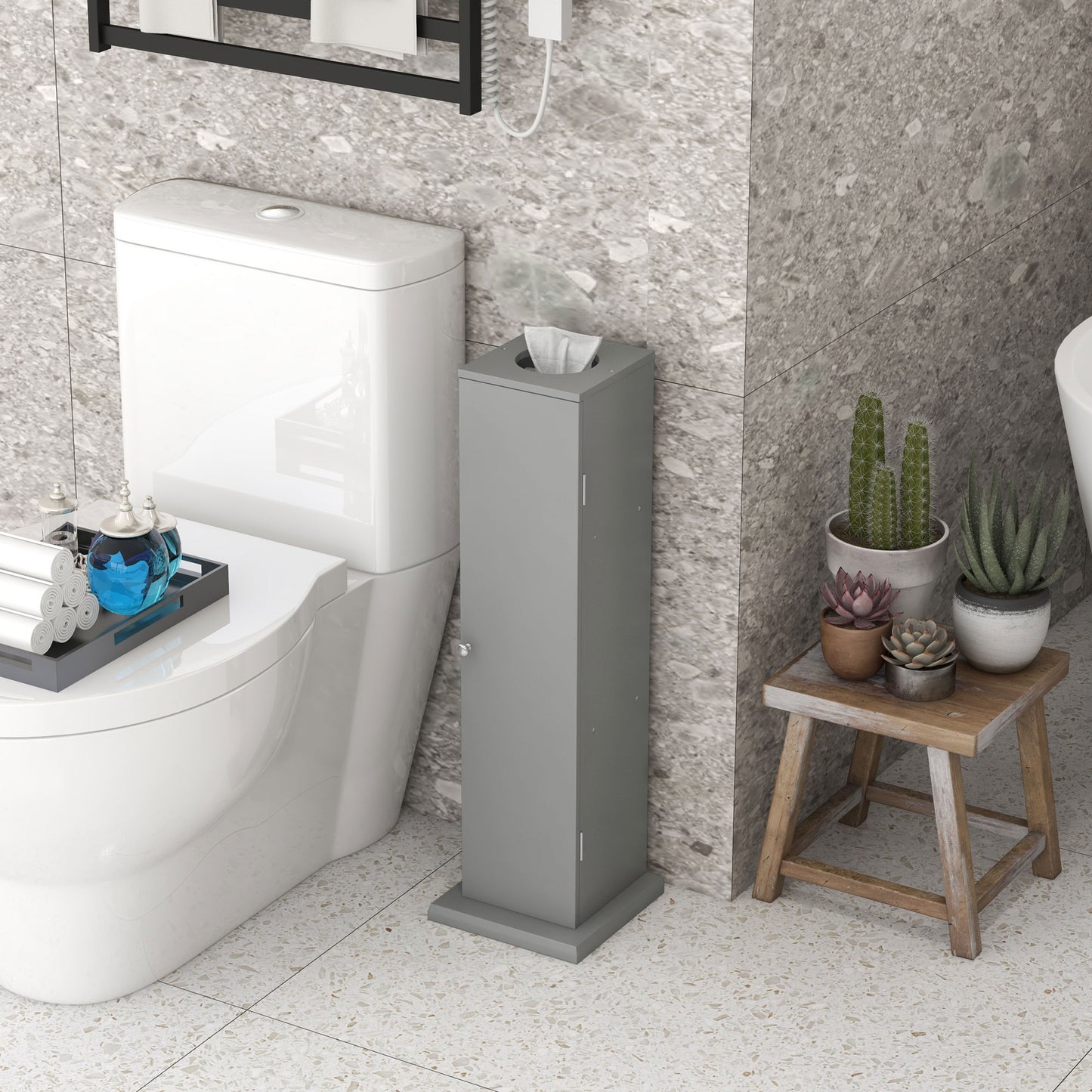Gray Bathroom Storage Cabinet - Toilet Paper Organizer
