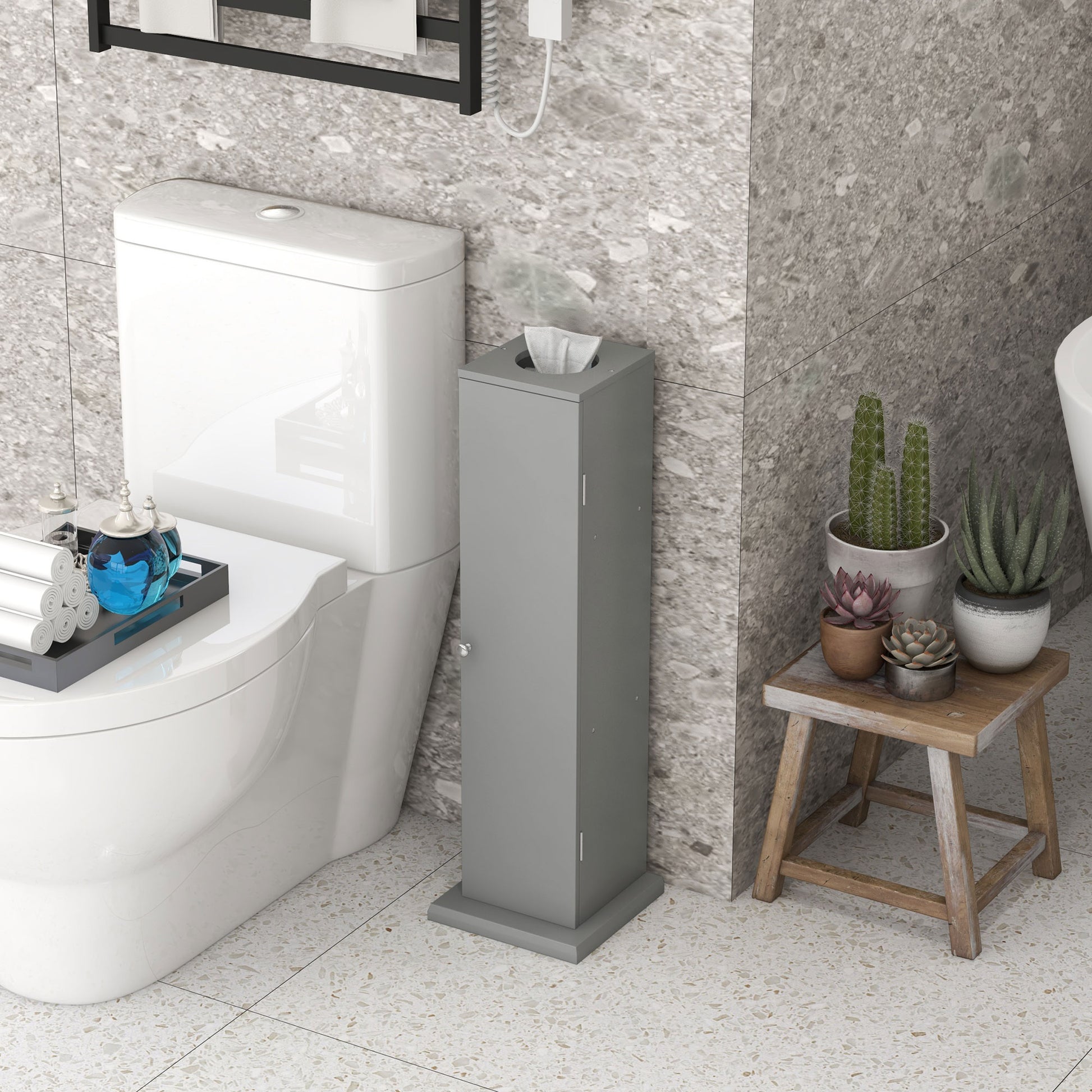 Gray Bathroom Storage Cabinet - Toilet Paper Organizer