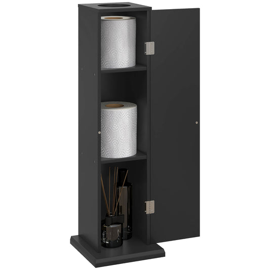 HOMCOM Toilet Paper Cabinet, Small Bathroom Corner Floor Cabinet with Doors and Shelves, Thin Storage Bathroom Organizer for Paper Shampoo, Black
