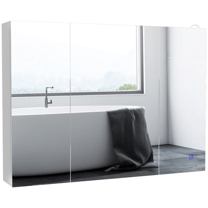 kleankin Lighted Medicine Cabinet with Mirror, 26" x 36" Wall Mounted Bathroom Mirror with Storage, 3-Color Bathroom Wall Cabinet with USB Charge, Adjustable Shelf, High Gloss White