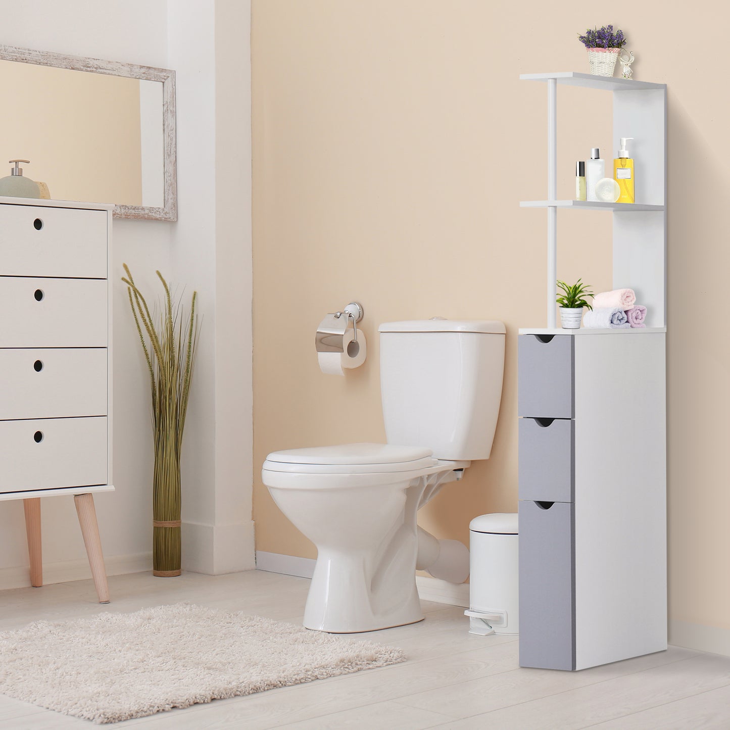 Small White Bathroom Storage Cabinet - MDF