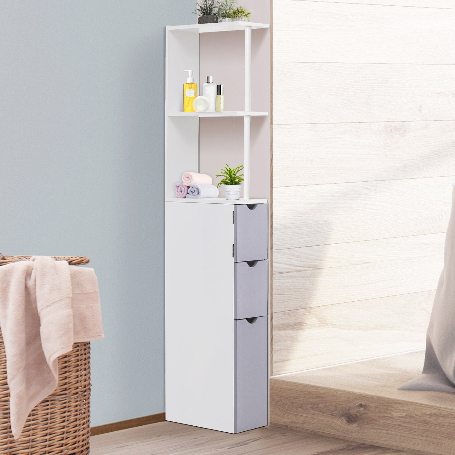 Small White Bathroom Storage Cabinet - MDF