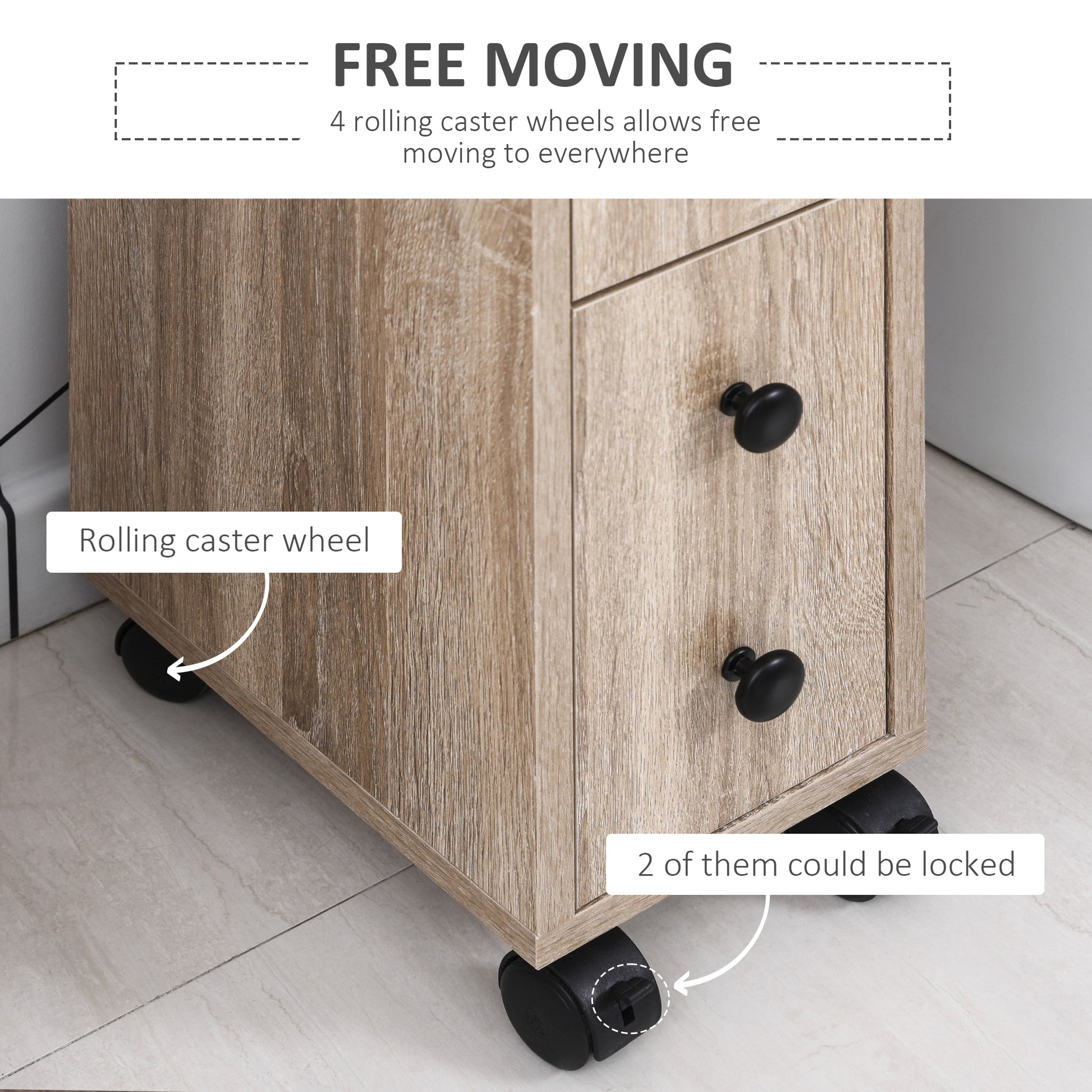 Oak Bathroom Storage Cabinet with Wheels - 7" D x 11.8" W x 27" H