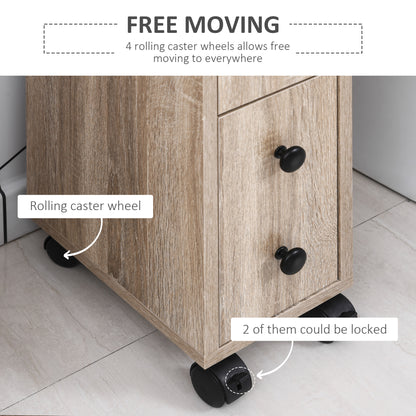 Oak Bathroom Storage Cabinet with Wheels - 7" D x 11.8" W x 27" H