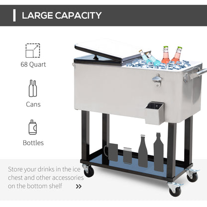 80 Quart Silver Rolling Cooler with Wheels - Outdoor Ice Chest