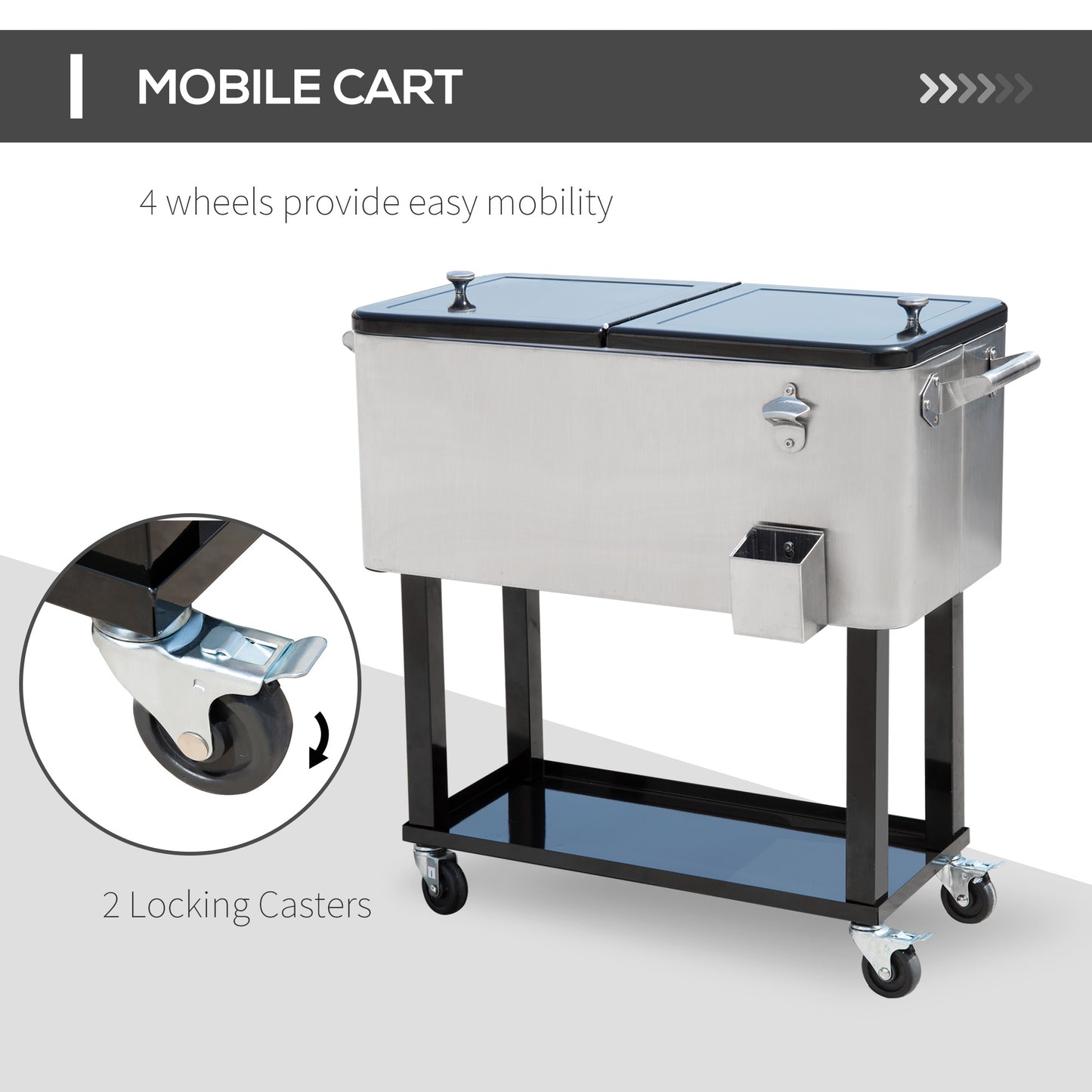 80 Quart Silver Rolling Cooler with Wheels - Outdoor Ice Chest