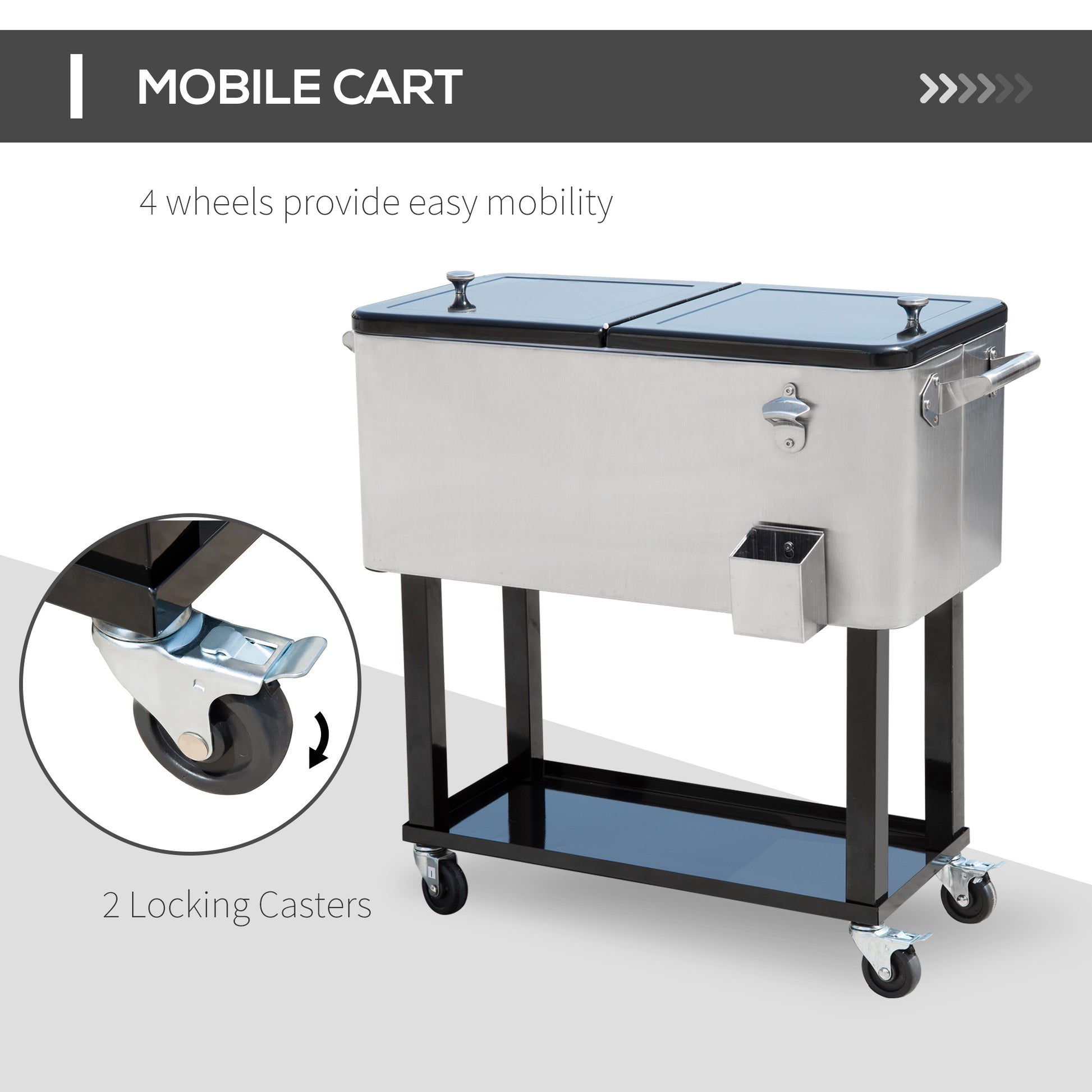 80 Quart Silver Rolling Cooler with Wheels - Outdoor Ice Chest