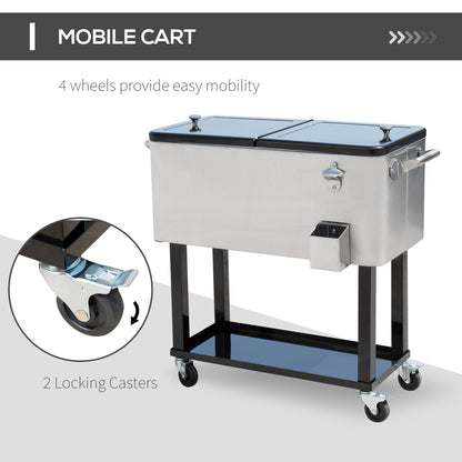 80 Quart Silver Rolling Cooler with Wheels - Outdoor Ice Chest
