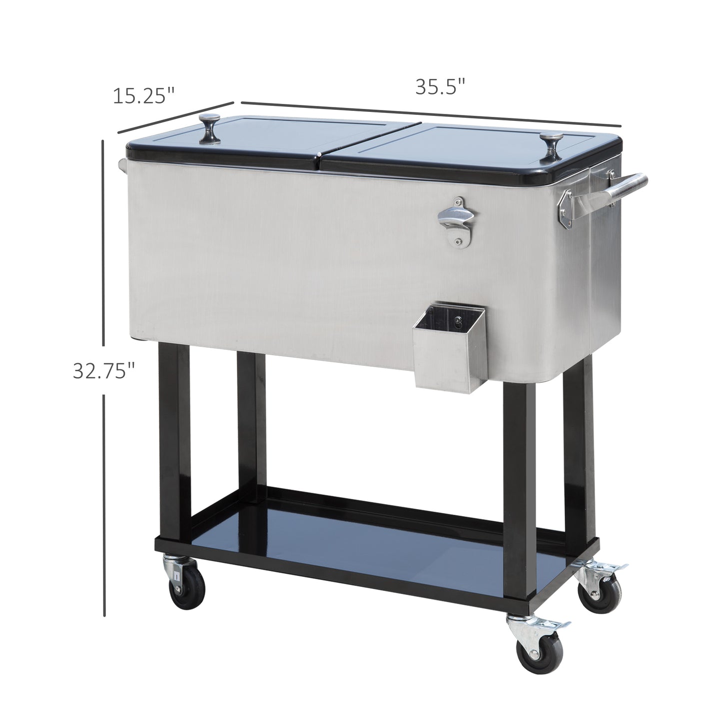 80 Quart Silver Rolling Cooler with Wheels - Outdoor Ice Chest