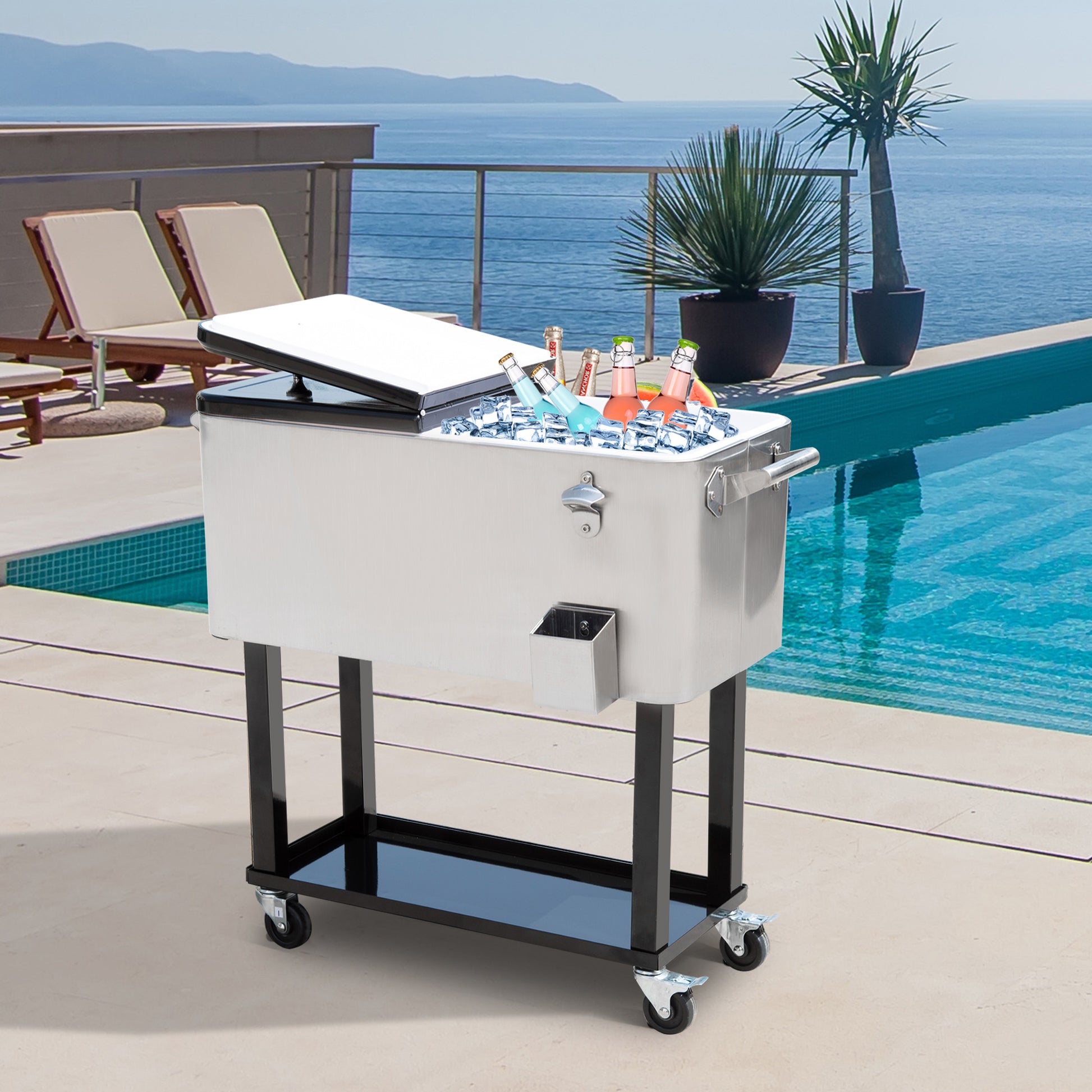80 Quart Silver Rolling Cooler with Wheels - Outdoor Ice Chest