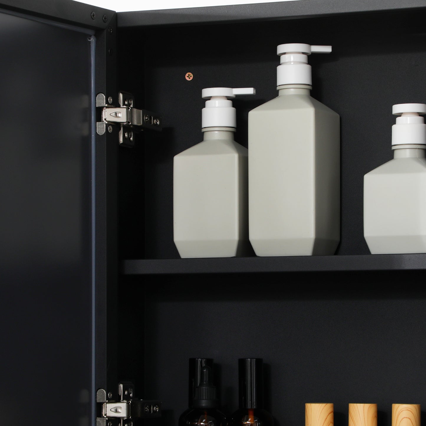 Wall Mounted Bathroom Mirror Cabinet - Black Stainless Steel