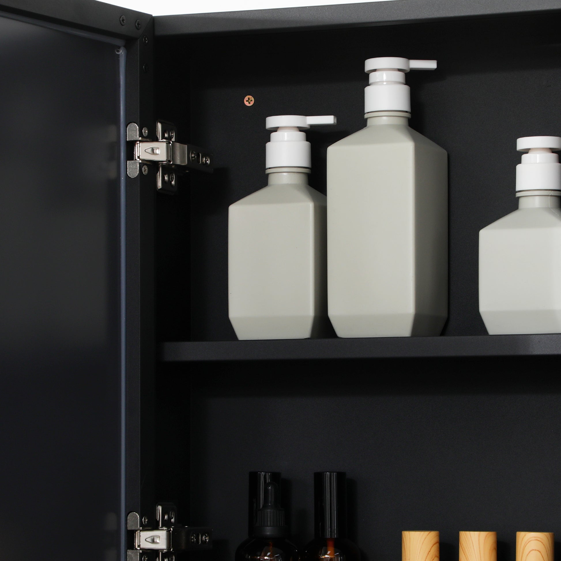 Wall Mounted Bathroom Mirror Cabinet - Black Stainless Steel