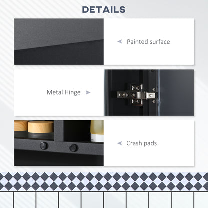 Wall Mounted Bathroom Mirror Cabinet - Black Stainless Steel