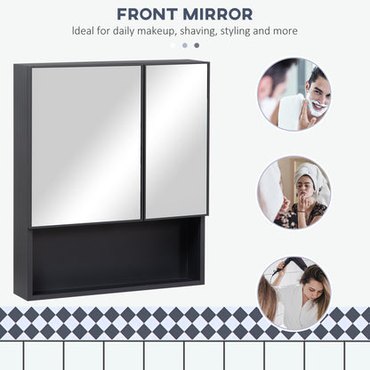 Wall Mounted Bathroom Mirror Cabinet - Black Stainless Steel