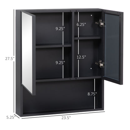 Wall Mounted Bathroom Mirror Cabinet - Black Stainless Steel