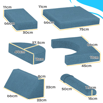 Qaba 12 Pcs Kids Modular Couch - Blue Teddy Comfort