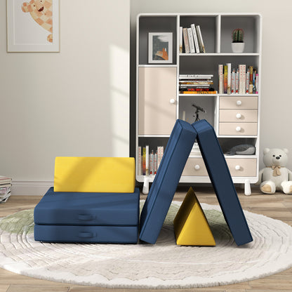 Blue Velvet Kids Play Couch - 6 Piece Modular Sofa