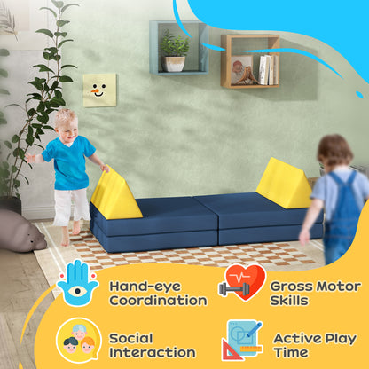Blue Velvet Kids Play Couch - 6 Piece Modular Sofa