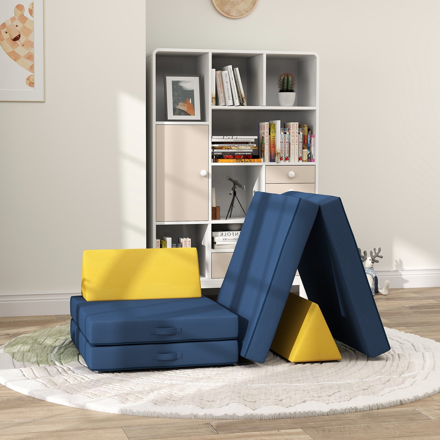 Blue Velvet Kids Play Couch - 6 Piece Modular Sofa