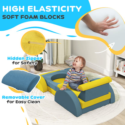 Qaba Modular Kids Play Couch - Yellow Corduroy, 14 Pieces