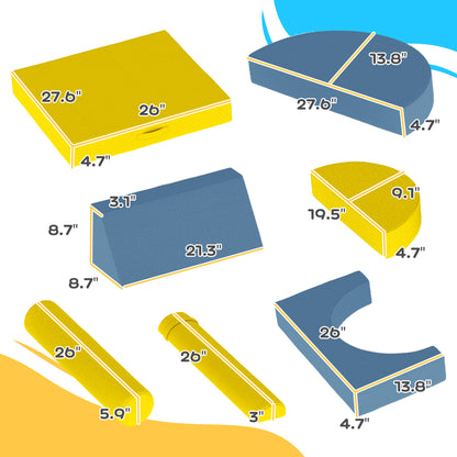 Qaba Modular Kids Play Couch - Yellow Corduroy, 14 Pieces