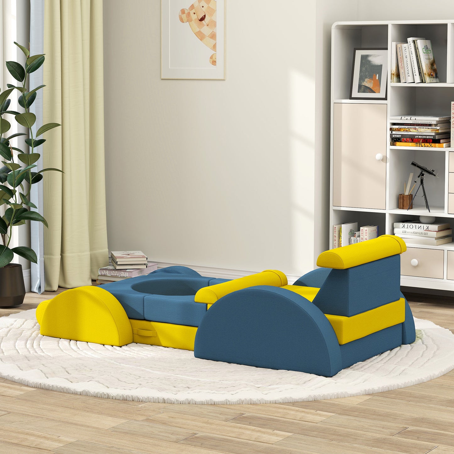 Qaba Modular Kids Play Couch - Yellow Corduroy, 14 Pieces