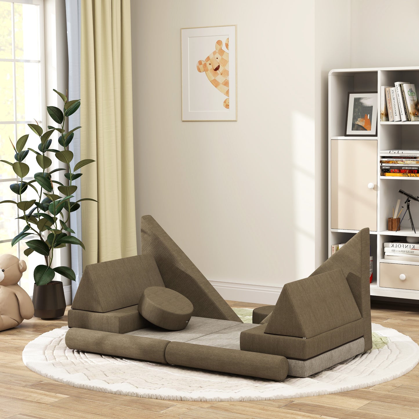 Qaba Modular Kids Play Couch - 12 Piece Soft Velvet Sofa
