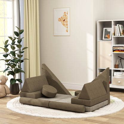 Qaba Modular Kids Play Couch - 12 Piece Soft Velvet Sofa