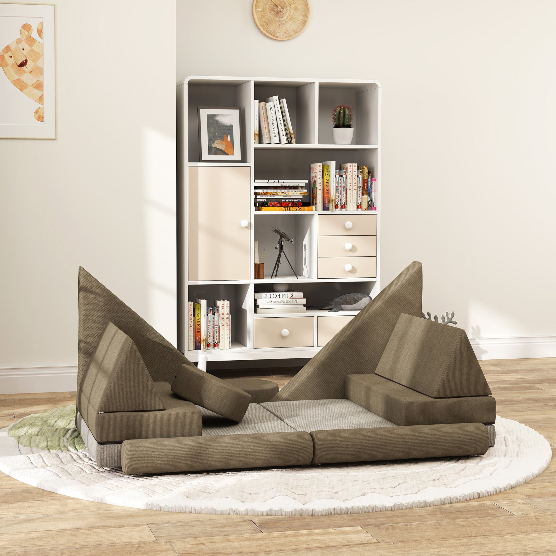 Qaba Modular Kids Play Couch - 12 Piece Soft Velvet Sofa