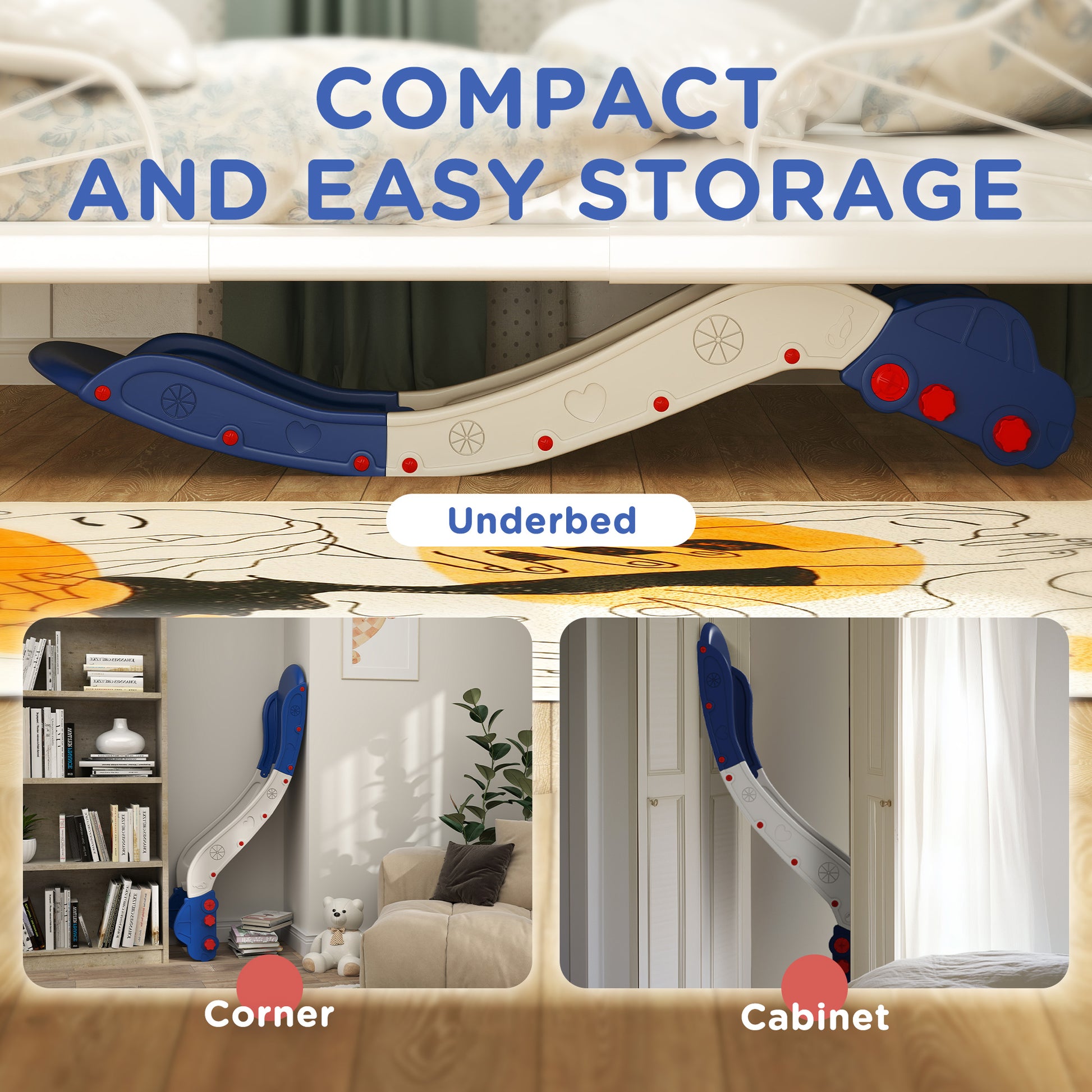 63" Blue HDPE Toddler Slide - Bed Sofa Slide