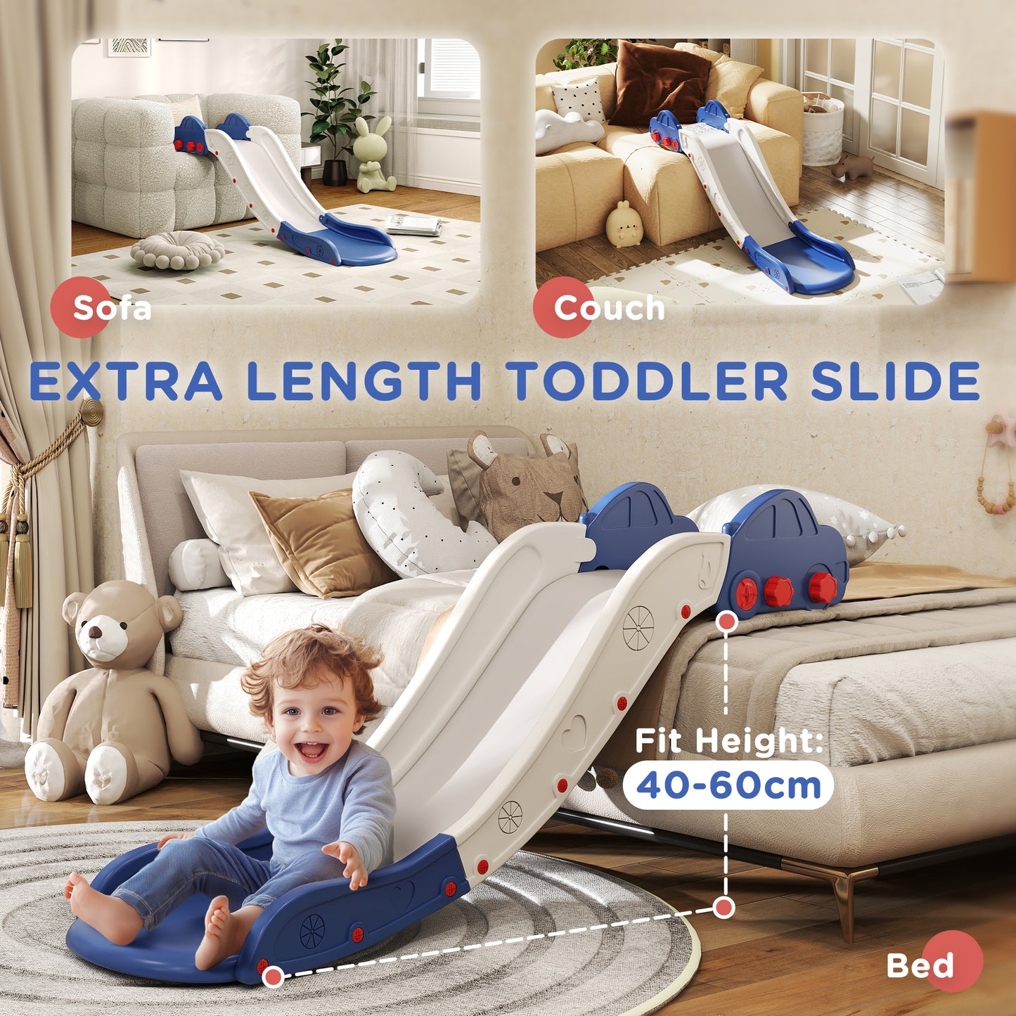 63" Blue HDPE Toddler Slide - Bed Sofa Slide