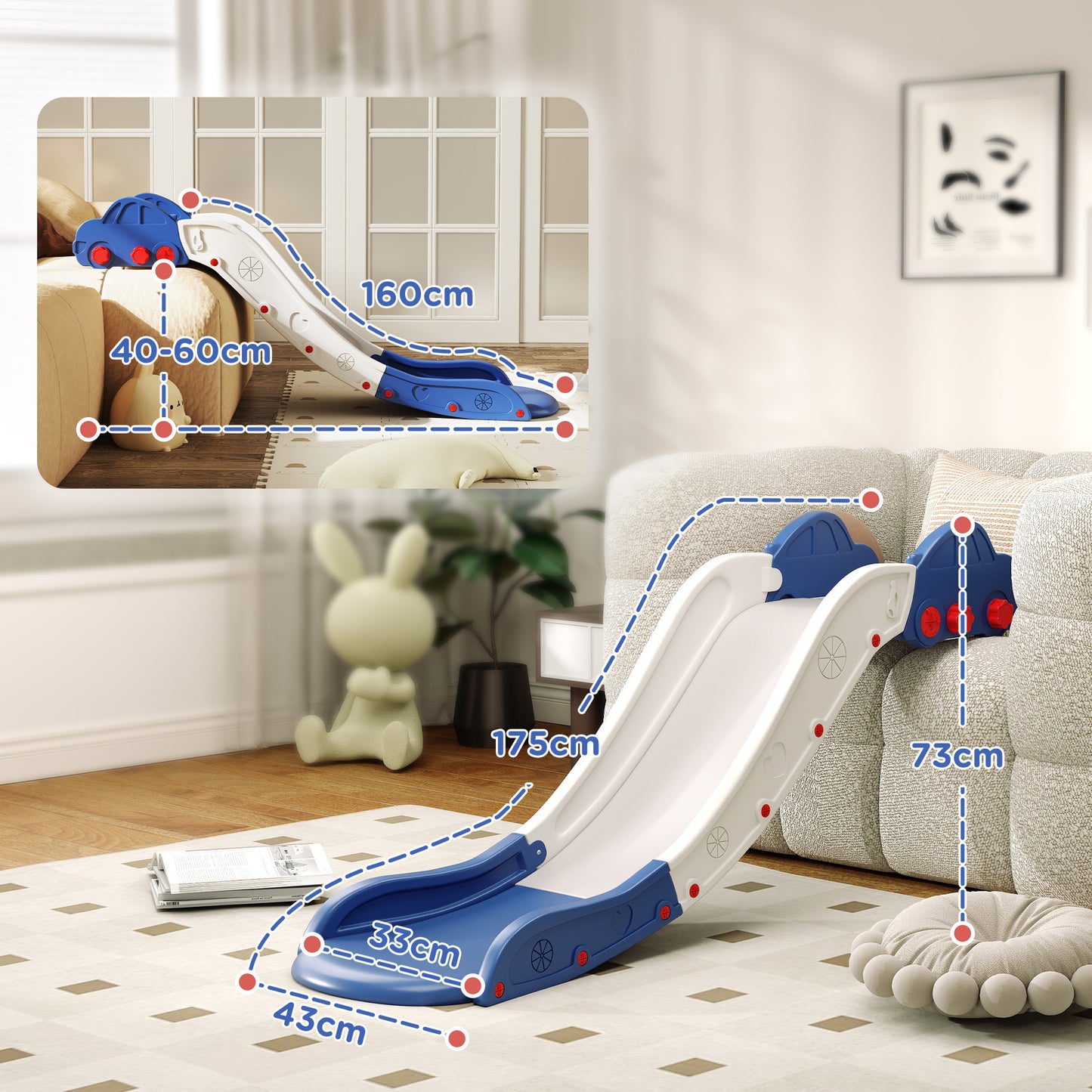63" Blue HDPE Toddler Slide - Bed Sofa Slide