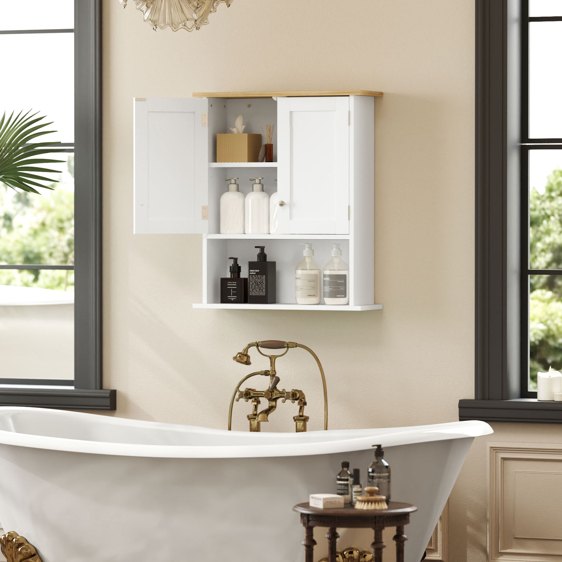 White MDF Bathroom Wall Cabinet - Adjustable Shelf Storage